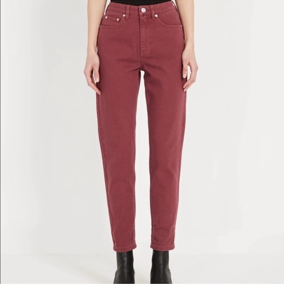 Frank & Oak Jeans Stevie High Rise Tapered Straight Rusty Red - Size 27 - Picture 10 of 16